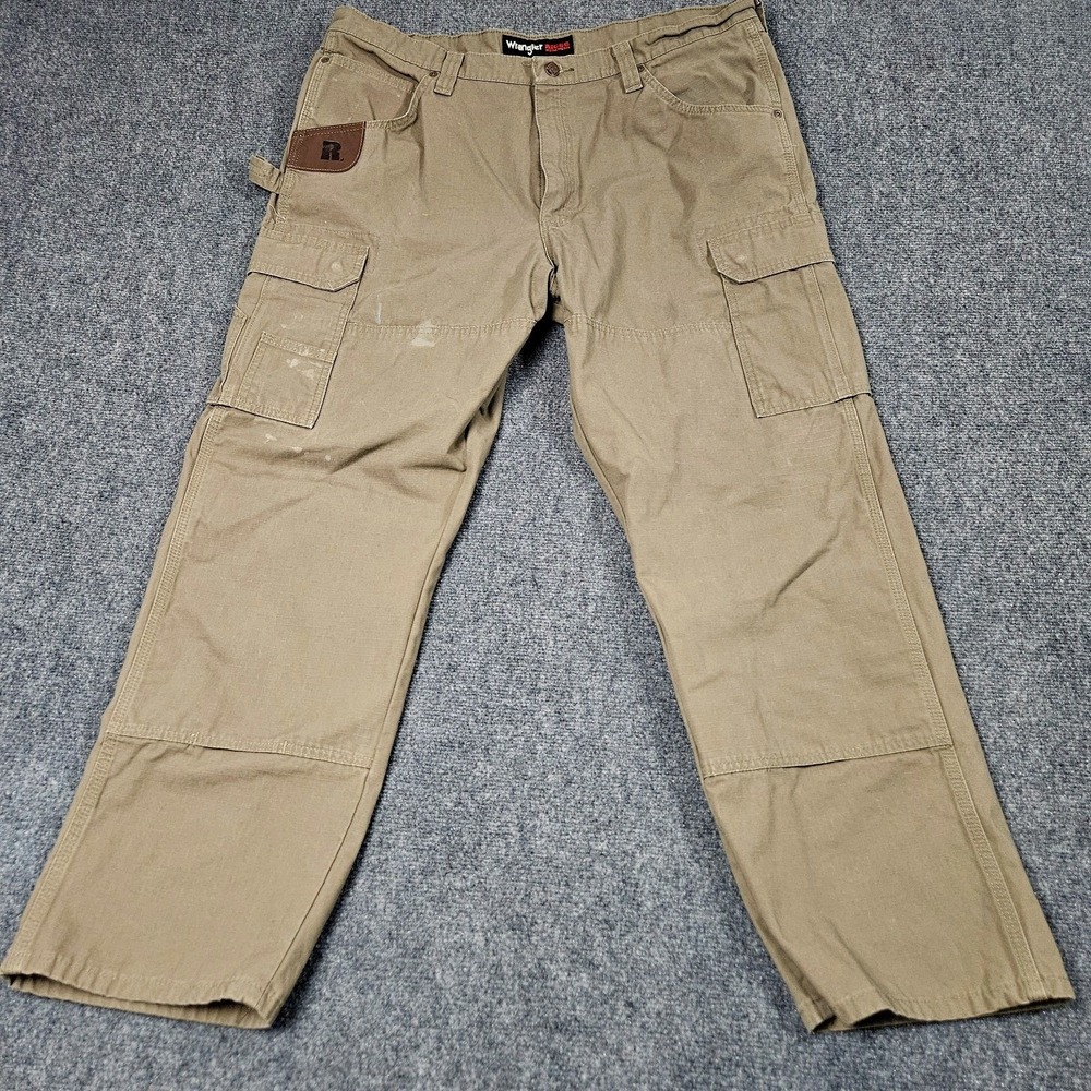 Wrangler Riggs Workwear Cargo Pants Mens 40x30 Tan Ripstop Utility Carpenter